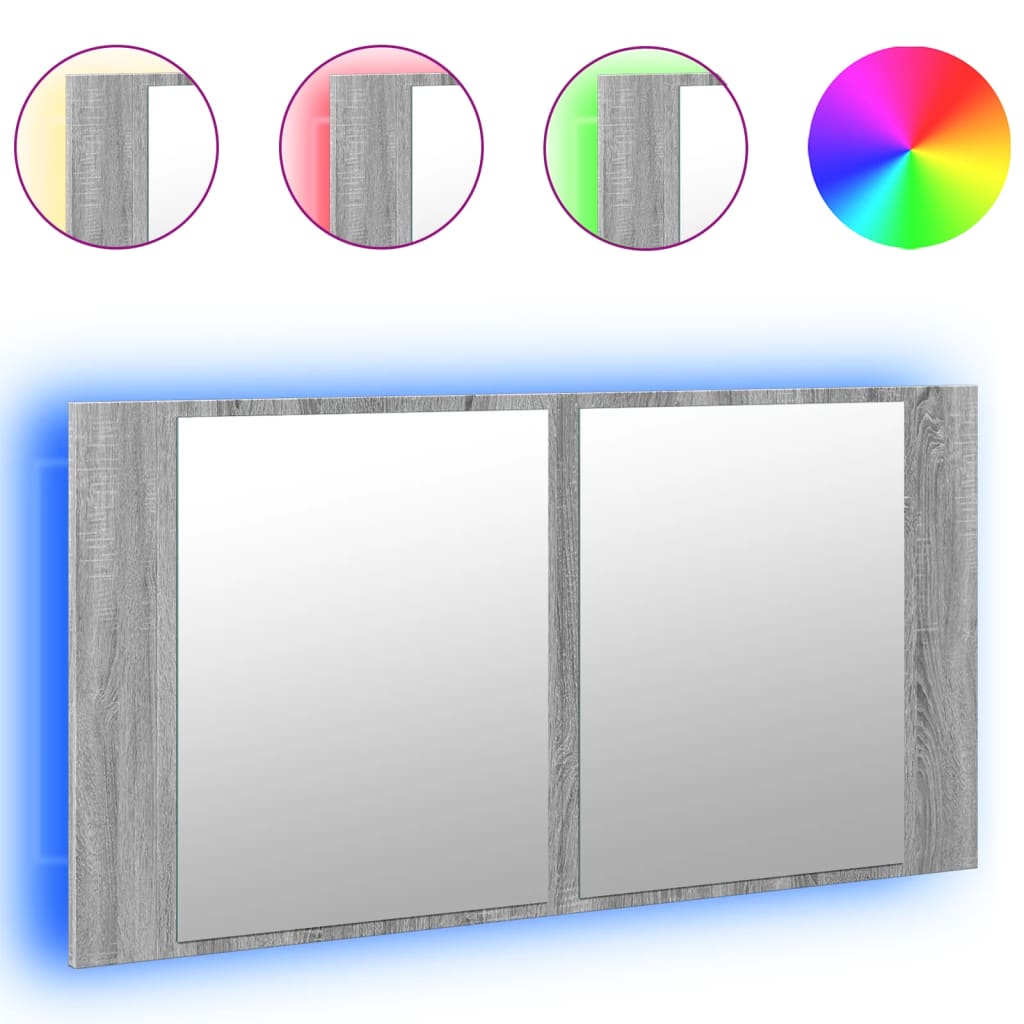 vidaXL LED koupelnová skříňka se zrcadlem šedá sonoma 90x12x45cm akryl