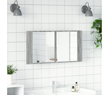vidaXL LED-Spiegelschrank Grau Sonoma 90x12x45 cm Acryl