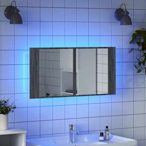 LED koupelnová skříňka se zrcadlem šedá sonoma 90x12x45cm akryl - obrázek 4