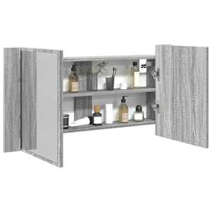 LED koupelnová skříňka se zrcadlem šedá sonoma 90x12x45cm akryl - obrázek 1