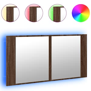 LED koupelnová skříňka se zrcadlem hnědý dub 90x12x45 cm akryl - obrázek 2