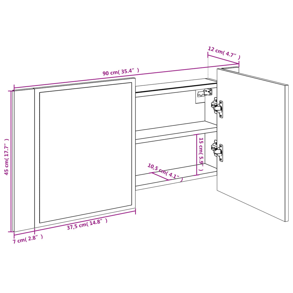 LED koupelnová skříňka se zrcadlem hnědý dub 90x12x45 cm akryl - obrázek 16