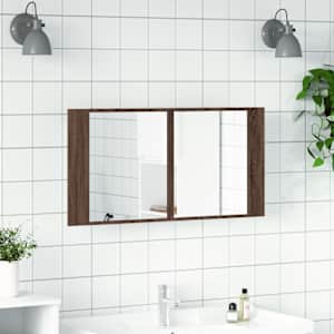 LED koupelnová skříňka se zrcadlem hnědý dub 90x12x45 cm akryl - obrázek 3