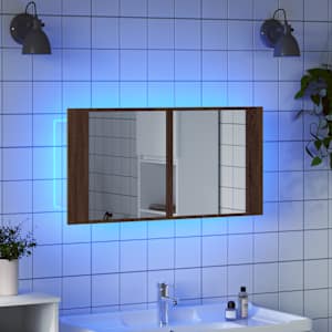 LED koupelnová skříňka se zrcadlem hnědý dub 90x12x45 cm akryl - obrázek 4