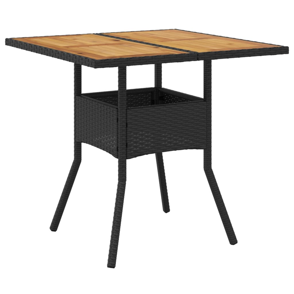 vidaXL Zahradní stůl s akáciovou deskou černý 80x80x75 cm polyratan