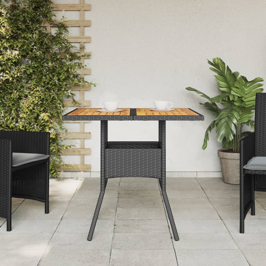 vidaXL Tuintafel met acaciahouten blad 80x80x75 cm poly rattan zwart afbeelding