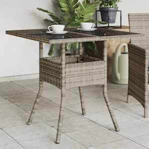 Vrtna miza s stekleno ploščo siva 80x80x75 cm poli ratan