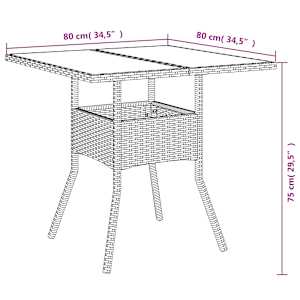 Zahradní stůl se skleněnou deskou béžový 80x80x75 cm polyratan - obrázek 11