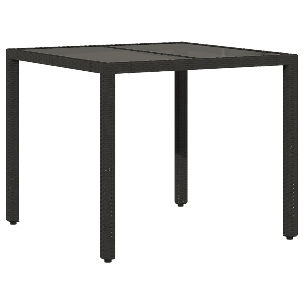 vidaXL Zahradní stůl se skleněnou deskou černý 90x90x75 cm polyratan