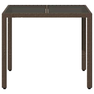 Zahradní stůl se skleněnou deskou hnědý 90x90x75 cm polyratan - obrázek 4