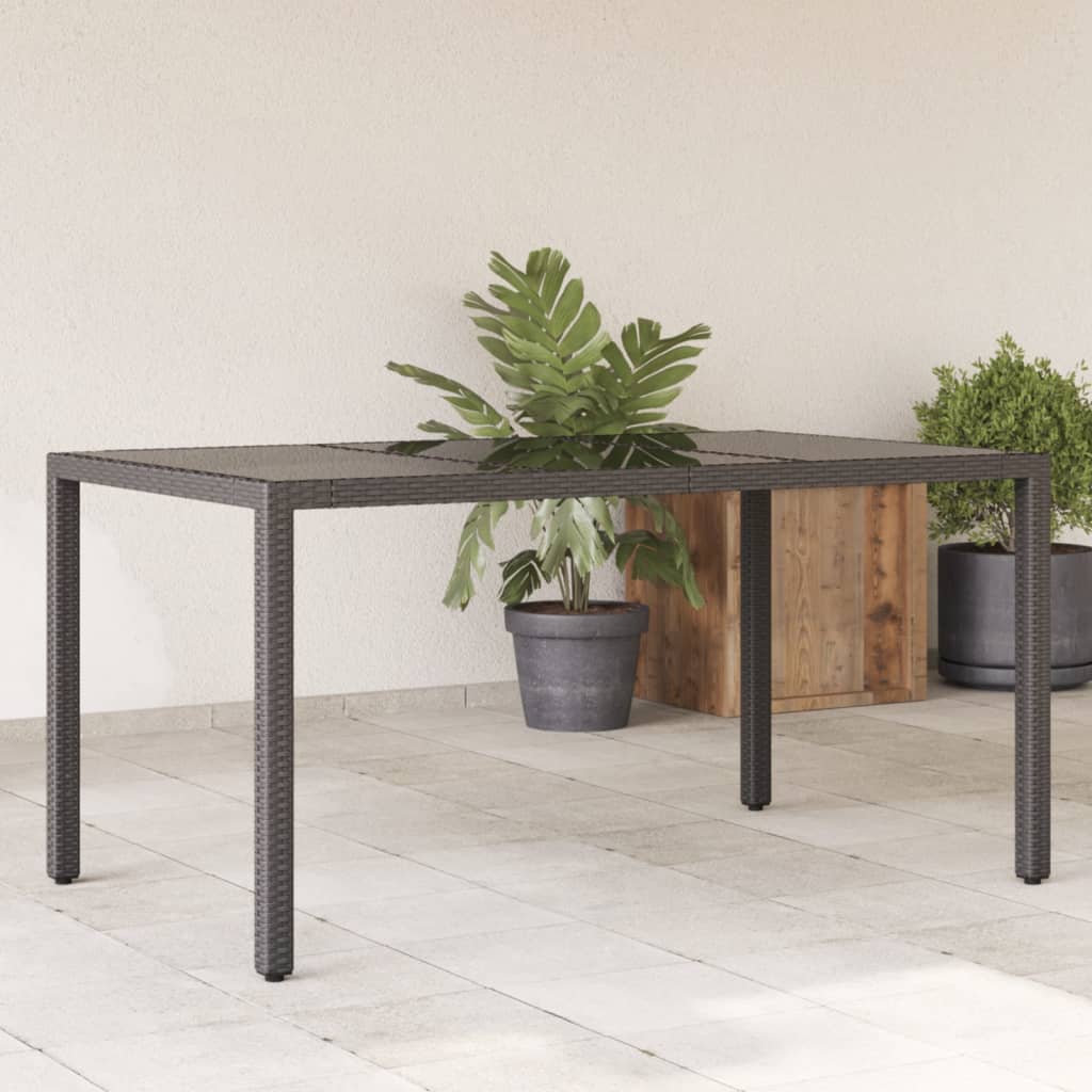 Zahradní stůl se skleněnou deskou černý 150x90x75 cm polyratan