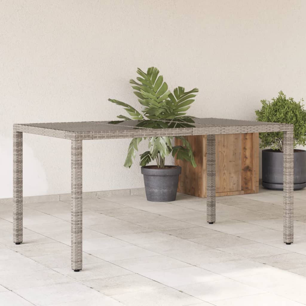 Zahradní stůl se skleněnou deskou šedý 150x90x75 cm polyratan