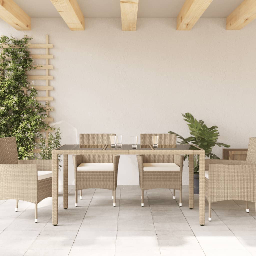 vidaXL Tuintafel met glazen blad 150x90x75 cm poly rattan beige afbeelding