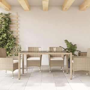 Zahradní stůl se skleněnou deskou béžový 150x90x75 cm polyratan - obrázek 3