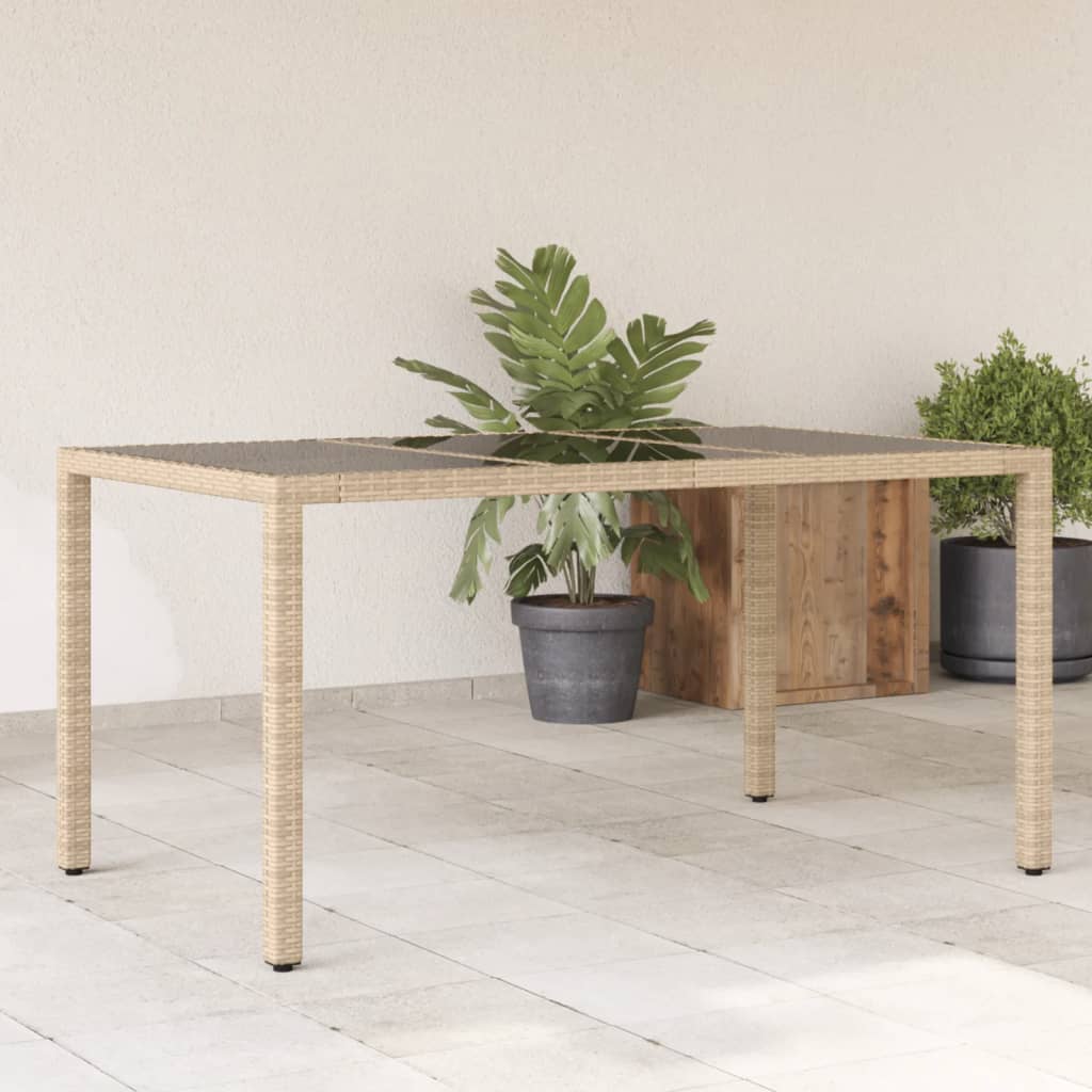 Zahradní stůl se skleněnou deskou béžový 150x90x75 cm polyratan
