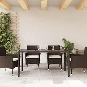 Zahradní stůl se skleněnou deskou hnědý 150x90x75 cm polyratan - obrázek 3