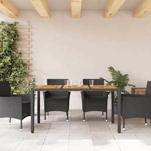 Zahradní stůl s akáciovou deskou černý 150x90x75 cm polyratan - obrázek 3