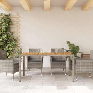 Zahradní stůl s akáciovou deskou šedý 150x90x75 cm polyratan - obrázek 3
