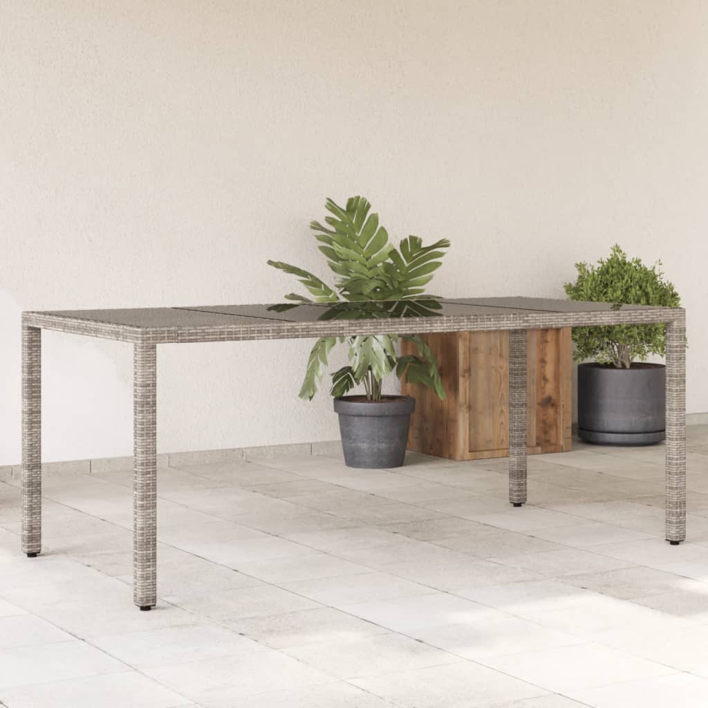 vidaXL Gartentisch mit Glasplatte Grau 190x90x75 cm Poly Rattan