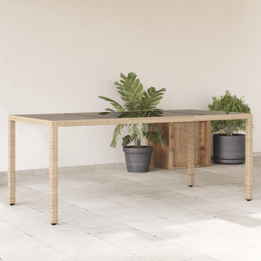 vidaXL havebord med glastop 190x90x75 cm polyrattan beige