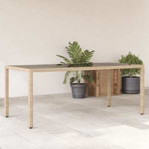 Zahradní stůl se skleněnou deskou béžový 190x90x75 cm polyratan - obrázek 1