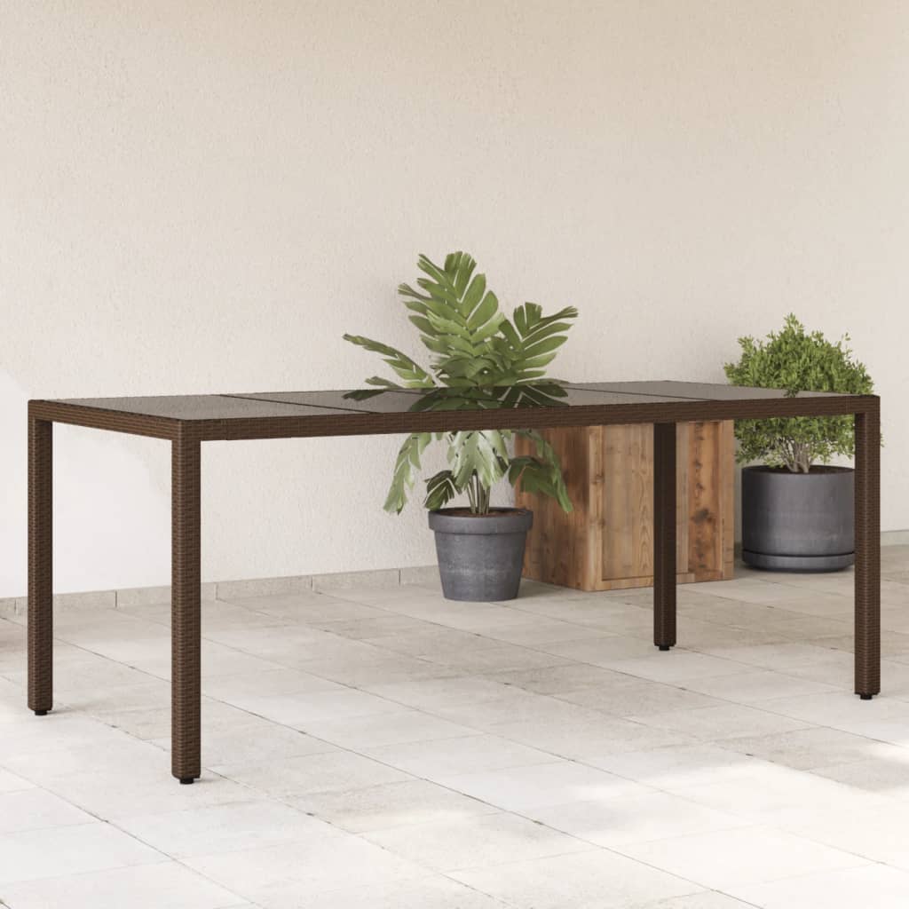 Zahradní stůl se skleněnou deskou hnědý 190x90x75 cm polyratan
