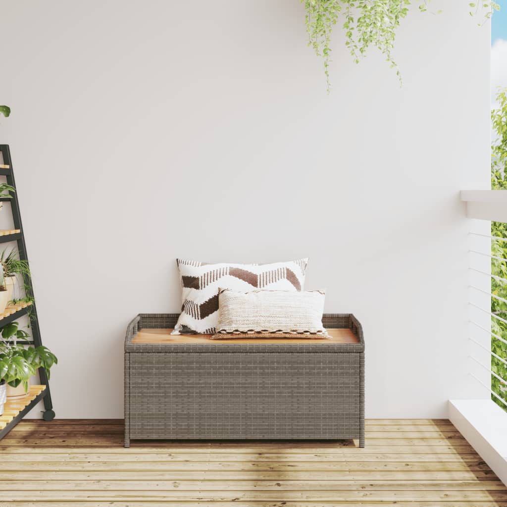vidaXL Säilytyspenkki harmaa 100x50x52 cm polyrottinki ja akasiapuu