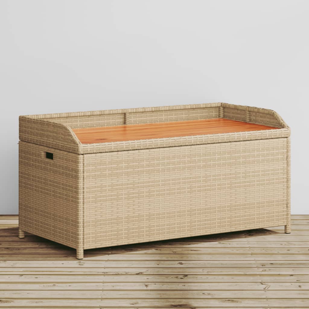 vidaXL Bank mit Stauraum Beige 100x50x52 cm Poly Rattan Akazienholz