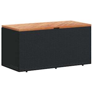 Zahradní úložný box černý 110x50x54 cm polyratan akáciové dřevo - obrázek 2