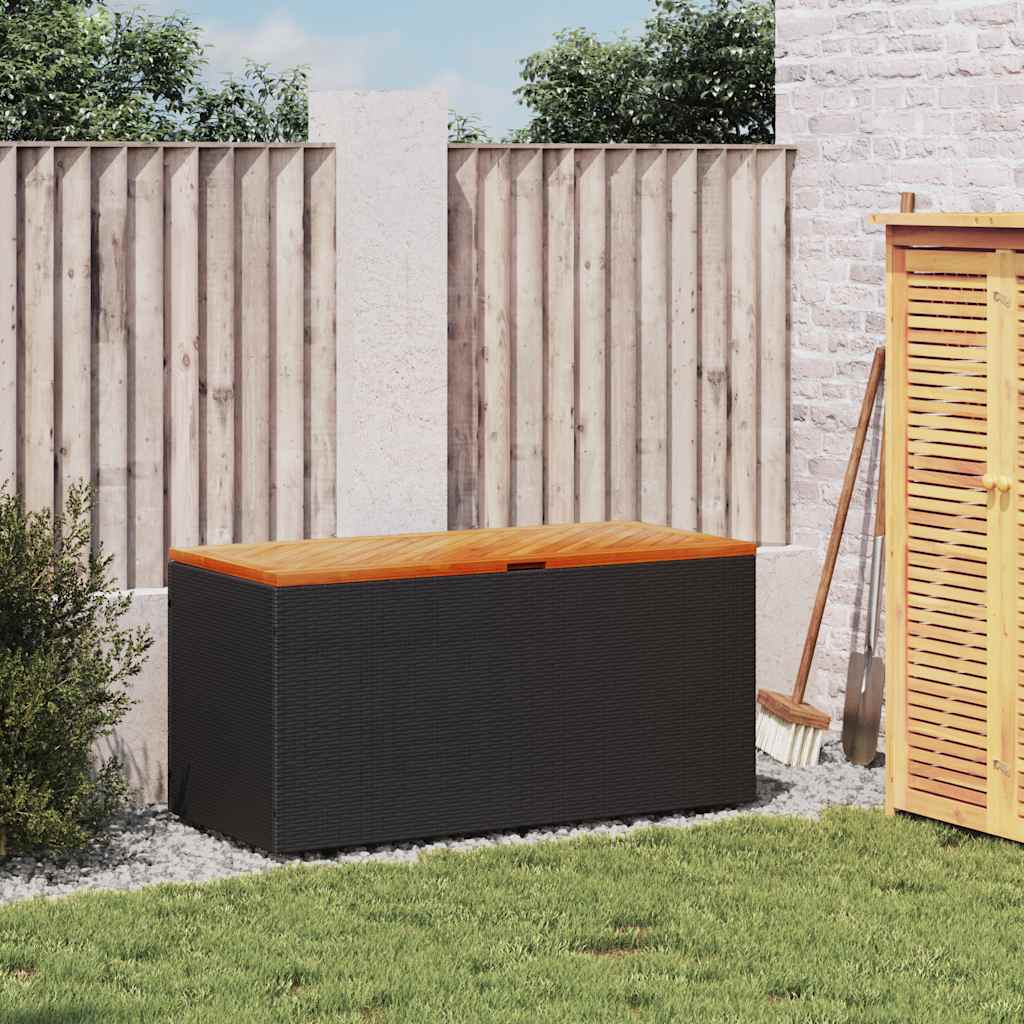 vidaXL fekete polyrattan és akácfa kerti tárolóláda 110 x 50 x 54 cm