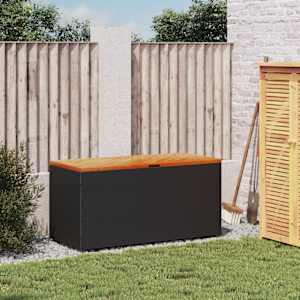 Zahradní úložný box černý 110x50x54 cm polyratan akáciové dřevo - obrázek 3