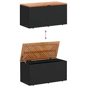Zahradní úložný box černý 110x50x54 cm polyratan akáciové dřevo - obrázek 7