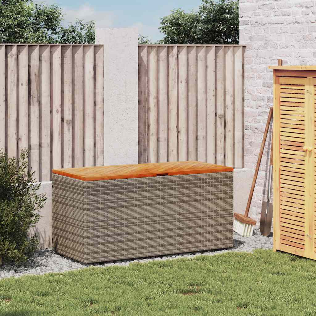 Thumbnail - vidaXL Gartentruhe Grau 110x50x54 cm Poly Rattan Akazienholz