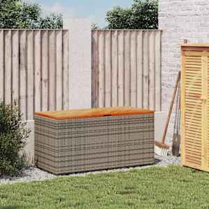 Zahradní úložný box šedý 110x50x54 cm polyratan akáciové dřevo - obrázek 3