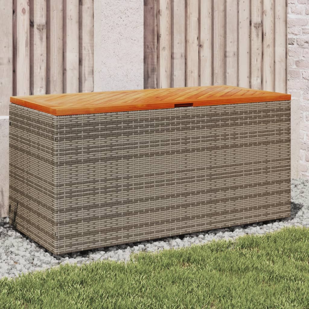 Zahradní úložný box šedý 110x50x54 cm polyratan akáciové dřevo