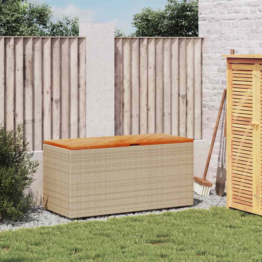 Thumbnail - vidaXL Gartentruhe Beige 110x50x54 cm Poly Rattan Akazienholz