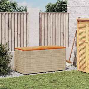 Zahradní úložný box béžový 110x50x54 cm polyratan a akácie - obrázek 3
