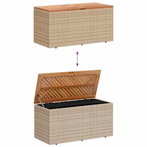 Zahradní úložný box béžový 110x50x54 cm polyratan a akácie - obrázek 7