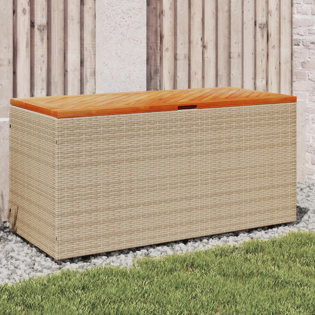 vidaXL Gartentruhe Beige 110x50x54 cm Poly Rattan Akazienholz