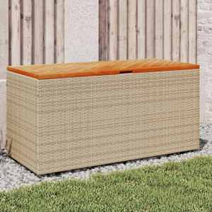 Zahradní úložný box béžový 110x50x54 cm polyratan a akácie - obrázek 1