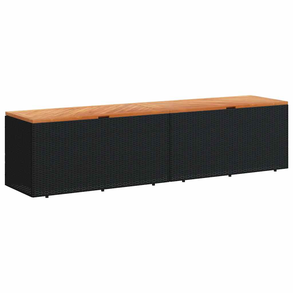 Thumbnail - vidaXL Gartentruhe Schwarz 220x50x54 cm Poly Rattan Akazienholz