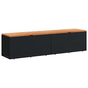 Zahradní úložný box černý 220x50x54 cm polyratan akáciové dřevo - obrázek 2