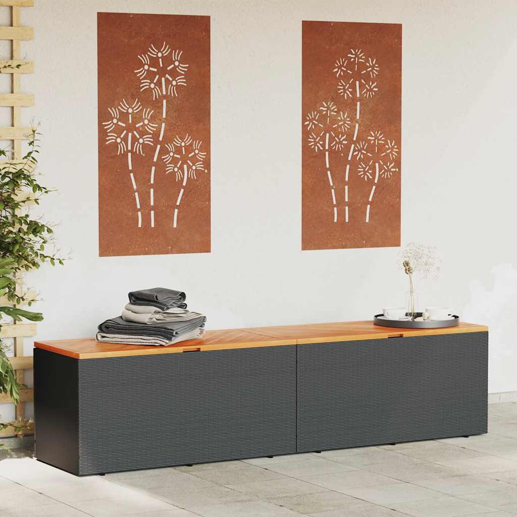 Thumbnail - vidaXL Gartentruhe Schwarz 220x50x54 cm Poly Rattan Akazienholz