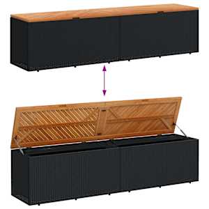 Zahradní úložný box černý 220x50x54 cm polyratan akáciové dřevo - obrázek 7