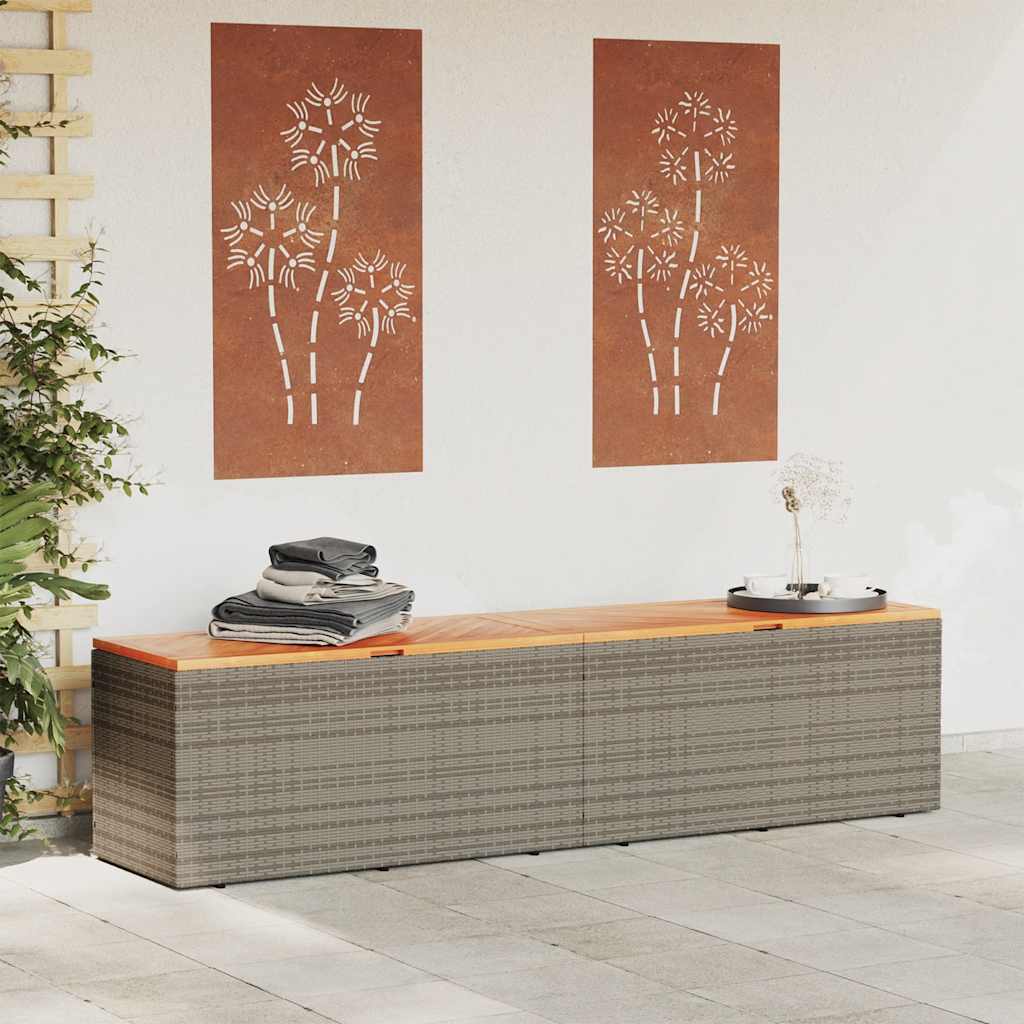 Thumbnail - vidaXL Gartentruhe Grau 220x50x54 cm Poly Rattan Akazienholz