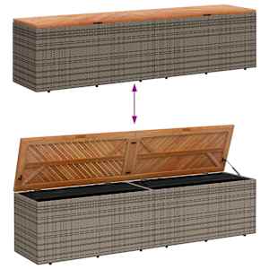 Zahradní úložný box šedý 220x50x54 cm polyratan akáciové dřevo - obrázek 7