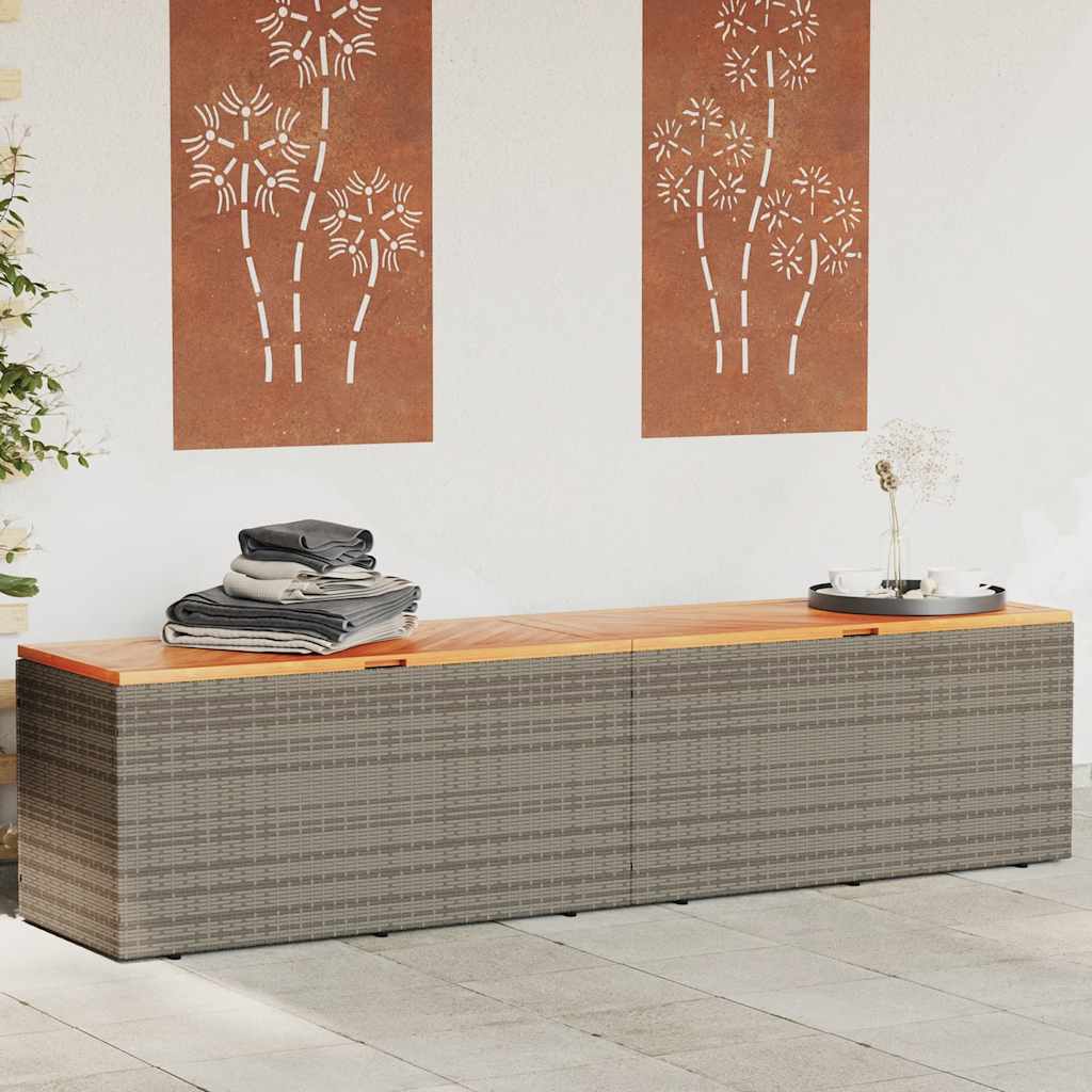 Thumbnail - vidaXL Gartentruhe Grau 220x50x54 cm Poly Rattan Akazienholz