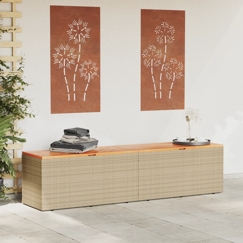 vidaXL Záhradný úložný box, béžový 220x50x54 cm, polyratan a akácia