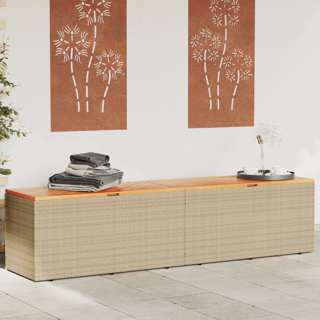 vidaXL Gartentruhe Beige 220x50x54 cm Poly Rattan Akazienholz