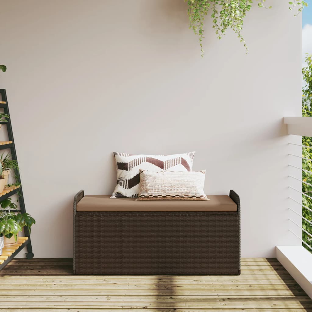 vidaXL Opbergbankje met kussen 115x51x52 cm poly rattan bruin afbeelding